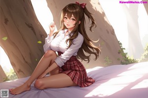 A girl in a school uniform holding a bunch of flowers.