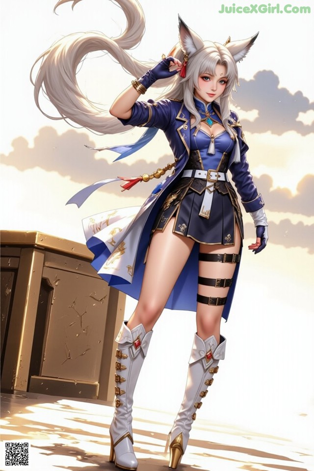 Hentai - Exotic Allure of the Untamed Lands Set.2 20250125 Part 5 No.ad0c46 A woman in a blue and white outfit with long white hair.
