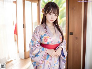 A woman in a kimono posing for the camera.