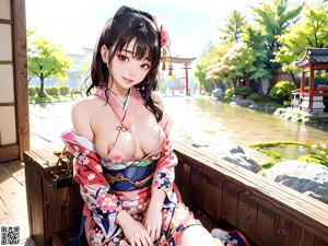 A woman in a kimono standing in a body of water.
