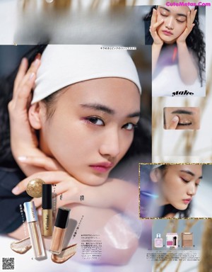 A magazine page with a picture of a girl with makeup.
