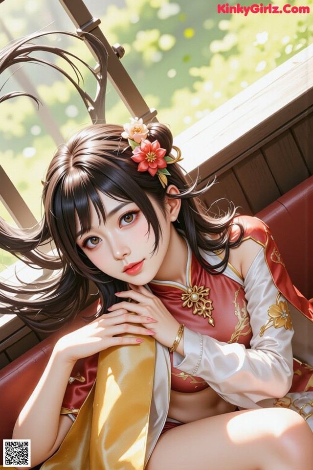 Hentai - The Frozen Elegance That Melts Starlight Set.2 20250106 Part 15 No.88620a A woman in a red and gold dress sitting on a bench.