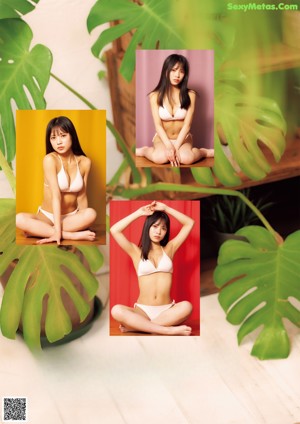 A woman in a red and white bikini posing for a picture.