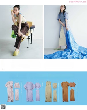 A magazine spread with a woman in a white shirt and a blue background.