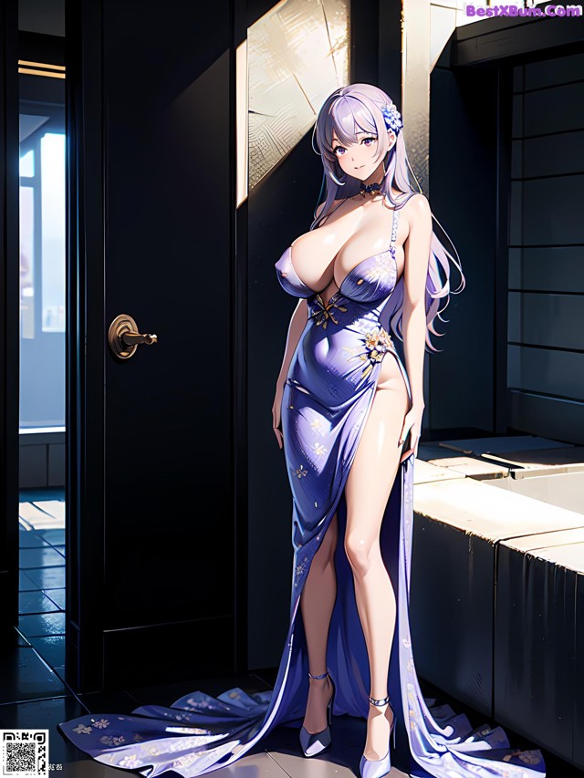 Hentai - 华彩繁花 Set 2 20230602 Part 30 No.32c65a A woman in a blue dress standing in front of a door.