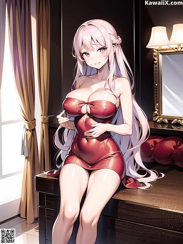 Hentai - 华彩繁花 Set 1 20230602 Part 2 No.0939b0 A woman in a red dress sitting on a dresser.