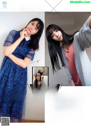 A magazine page with a picture of a woman taking a selfie.