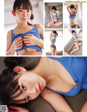 A woman in a white bra and panties posing for a magazine.